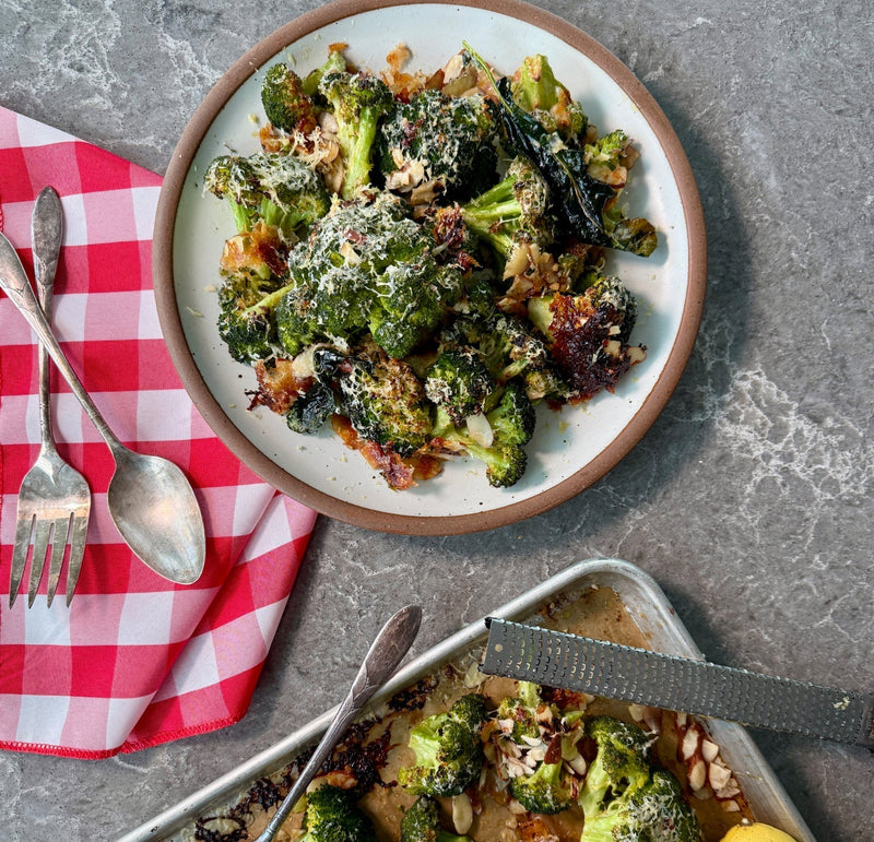 Roasted Broccoli with Parmesan & Almond Crunch