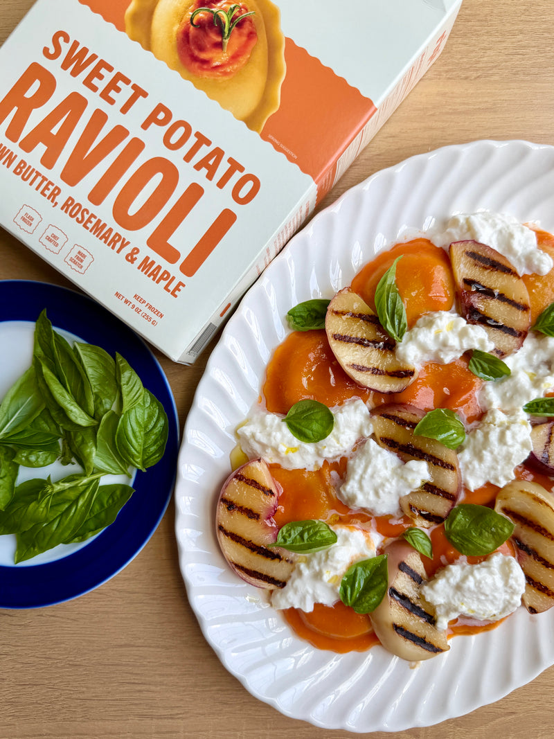 Sweet Potato Ravioli with Grilled Peaches
