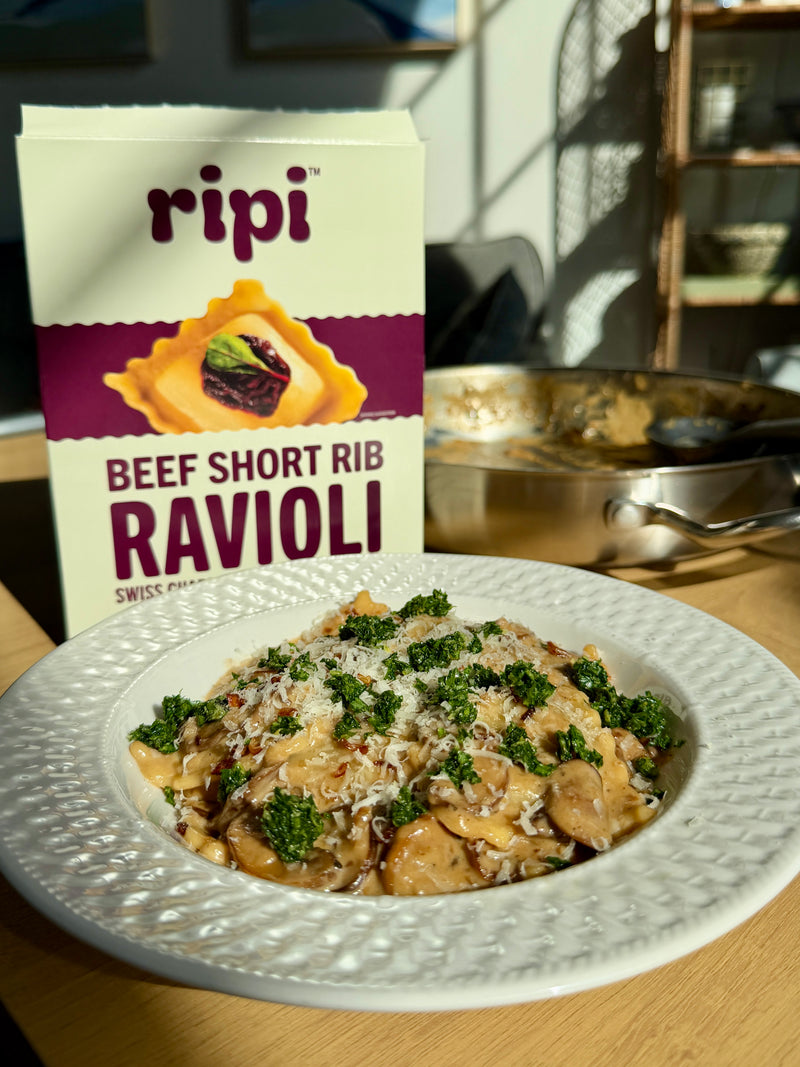 Beef Short Rib Ravioli with Creamy Mushroom Sauce